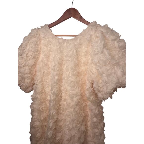 Le February Women’s Large Ivory 3D Rosette Mini Dress Puff Sleeve Bow Back NWT - Picture 5 of 12